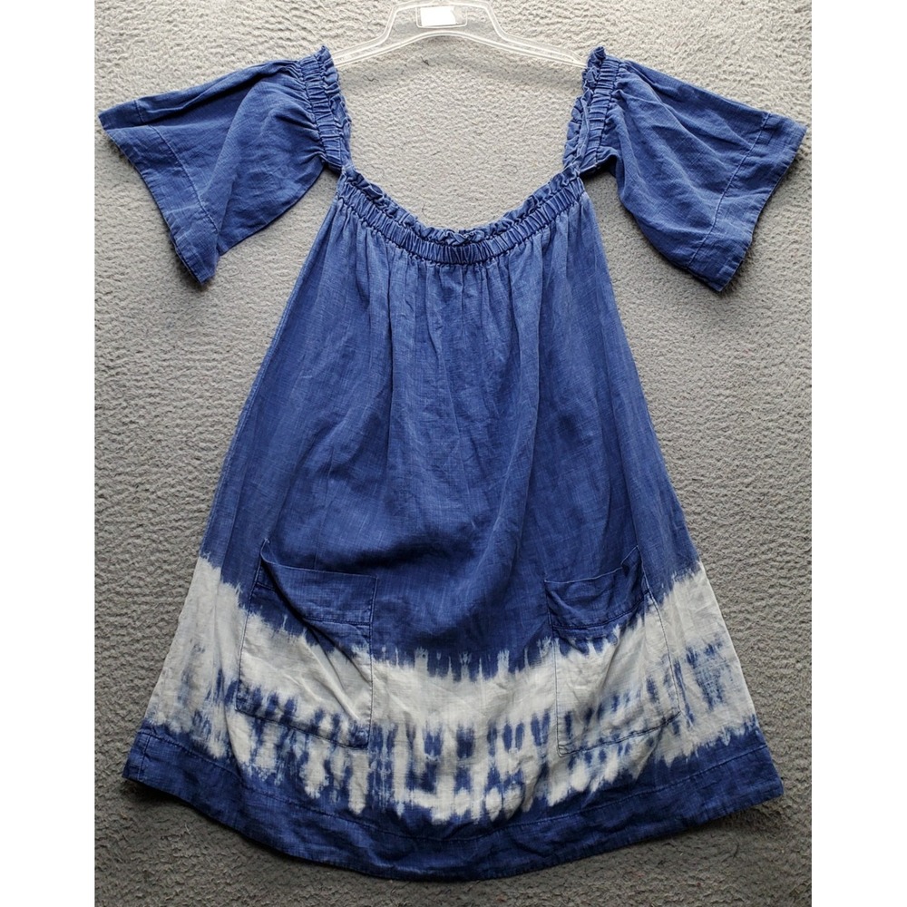 BLANKNYC Off Shoulder Mini Dress Womens Large Multi Tie Dye Linen Front Pockets